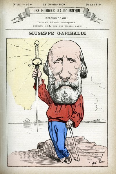 Porträt von Giuseppe Garibaldi (1807-1882), italienischer Politiker. Karikatur von Gill, in „Les Homme d