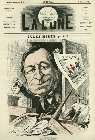 Porträt von Jules Mires (1809-1871), französischer Industrieller. Karikatur von Gill, in „The Moon“, 6. Oktober von Andre Gill