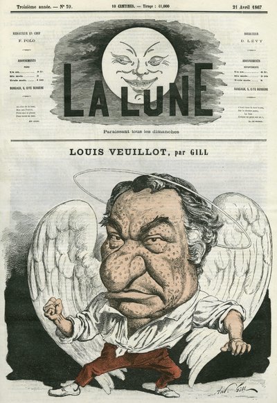Porträt von Louis Veuillot (1813-1883), französischer Journalist und Schriftsteller. Karikatur von Gill, in „The Moon“, 21. April von Andre Gill