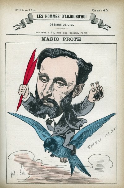 Porträt von Mario Proth (1832-1891), französischer Schriftsteller, Literaturkritiker und Publizist. Karikatur von Gill, Paris von Andre Gill
