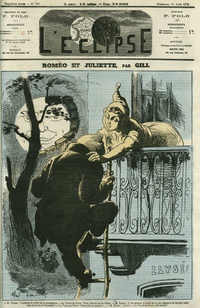 Romeo und Julia, Adolphe Thiers (1797-1877) verließ Paris nach Versailles, als er Präsident der Republik wurde. Cover in „L