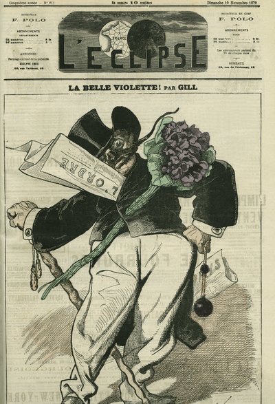 Die schöne Veilchen, eine Illustration eines Bonapartisten-Anhängers, mit der Zeitung „L