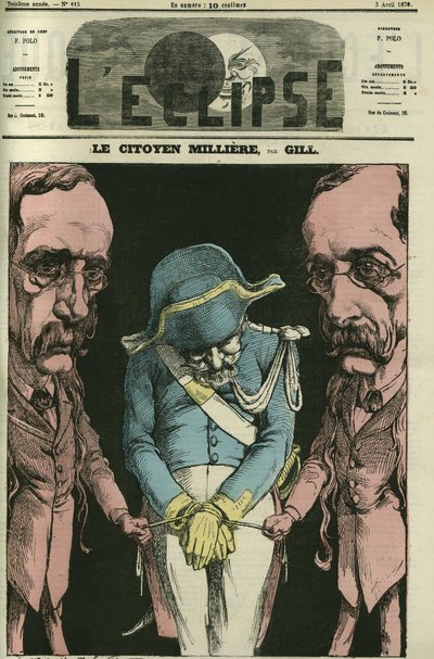 Der Bürger Millière in Anspielung auf Alexandre Dumas, Gill stellt ihn mit seinen Händen dar. Titelblatt in „L