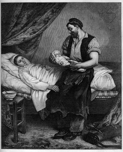 Das Neugeborene. Gravur nach dem Gemälde von Andre Gill (1840-1885) in „Die illustrierte Welt“ Nr. 1283 vom 29. Oktober von Andre Gill