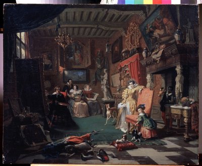 Das Atelier des Malers Anthony van Dyck, der ein Porträt malt von Andre Plumot