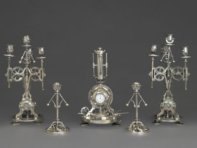 Fünfteilige Uhrengarnitur, um 1880 von Andre Romain Guilmet