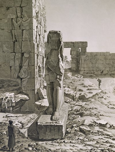 Ansicht des Kolosses am Eingang zu den Hypostylhallen des Palastes von Karnak, Theben, Tafel 20 aus Band III von 