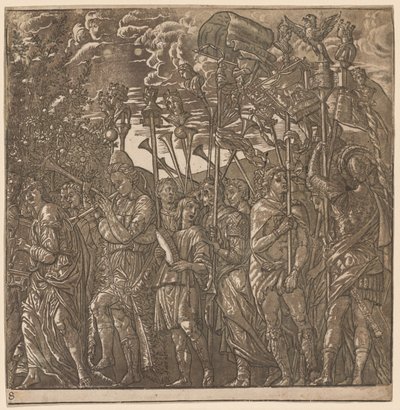 Der Triumph von Julius Caesar: Soldaten tragen Banner und Standarten, 1593-99 von Andrea Andreani