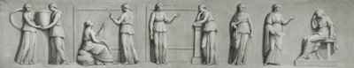 Ein Grisaille-Panel, das weibliche Figuren einschließlich Musen darstellt von Andrea Casali