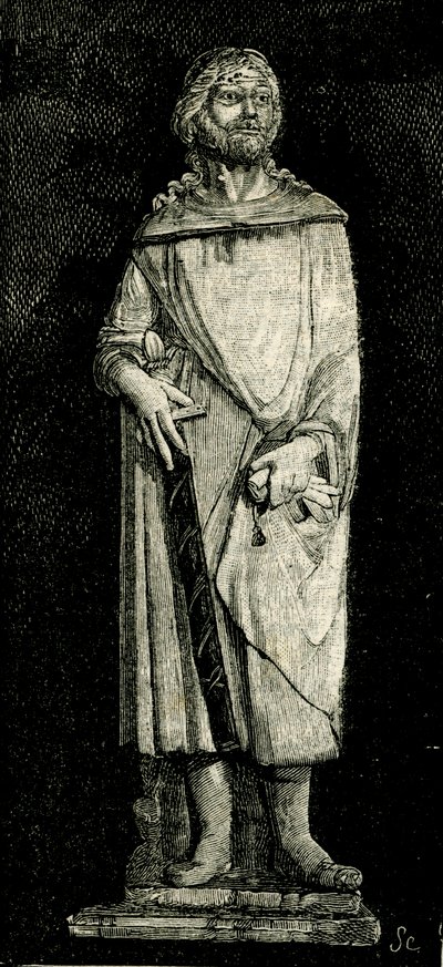 Julian der Gastfreundliche, Statue von Andrea Della Robbia (1435-1525 oder 1528), Oratorium der Madonna del Buon Consiglio, Prato, Toskana, Italien, Holzschnitt aus Le cento citta d