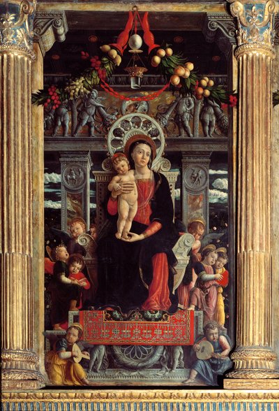 Altarbild von San Zeno: Zentrales Panel „Madonna mit Kind und neun Engeln“ von Andrea Mantegna