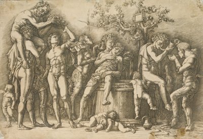 Bacchanal mit einem Weinfass, ca. 1470-90 (Gravur und Kaltnadelradierung) von Andrea Mantegna