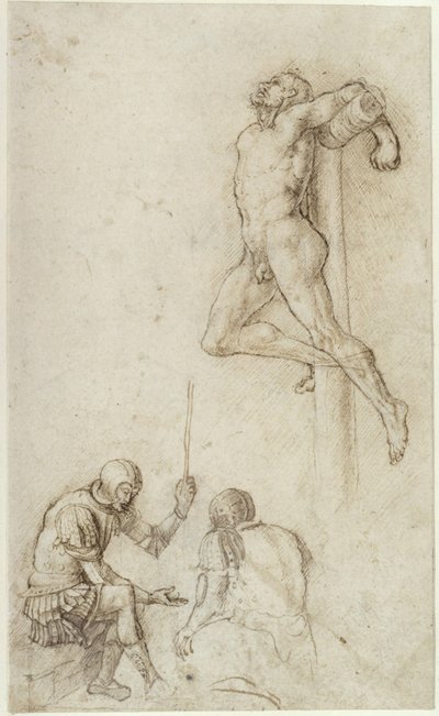Schächer am Kreuz, darunter zwei Soldaten von Andrea Mantegna