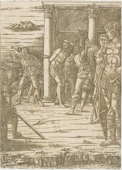 Die Geißelung Christi, mit Landschaftshintergrund von Andrea Mantegna
