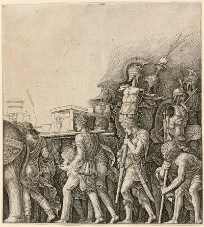 Der Triumph des Caesar: Soldaten tragen Trophäen von Andrea Mantegna