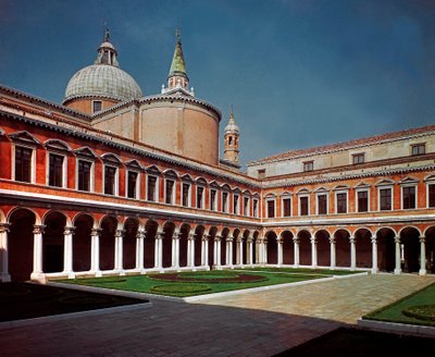 Renaissance-Architektur: Blick auf den Kreuzgang der Kirche San Giorgio Maggiore, entworfen vom Architekten Andrea Palladio (1508-1580) 1566 Venedig, Italien von Andrea Palladio