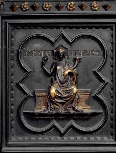 Nächstenliebe, Tafel C der Südlichen Türen des Baptisteriums von San Giovanni, 1336 (Bronze) von Andrea Pisano