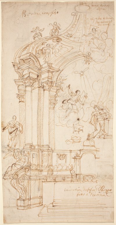 Ein Baldachin mit einem Gemälde der Verkündigung, um 1708 oder später von Andrea Pozzo