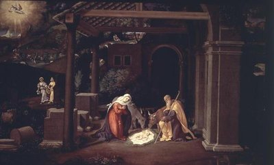 Die Geburt Christi und die Verkündigung an die Hirten von Andrea Previtali