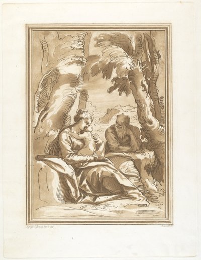 Ruhe auf der Flucht nach Ägypten von Andrea Scacciati after Agostino Carracci