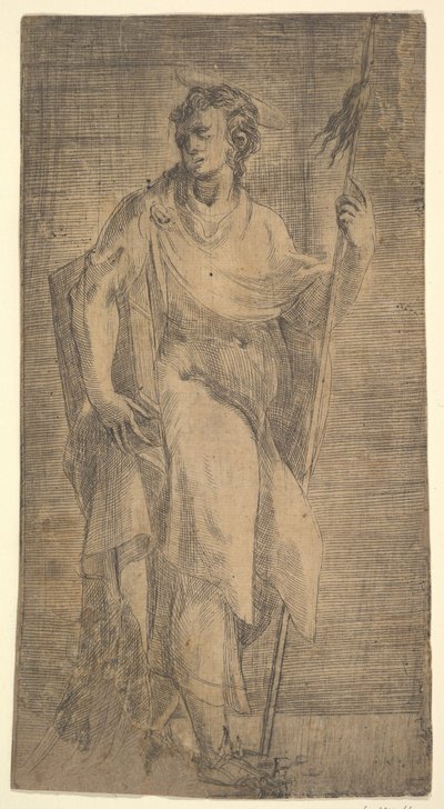 Ein Heiliger, möglicherweise Matthäus, mit einem Stab und einem Buch, ca. 1540-50 von Andrea Schiavone