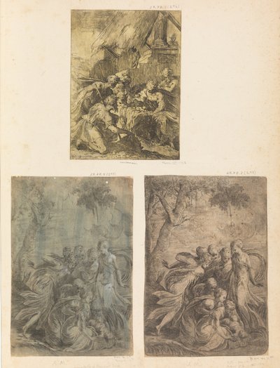 Anbetung der Hirten, Moses aus dem Nil gerettet, ca. 1540-44 von Andrea Schiavone