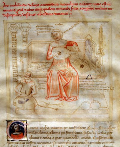 Allegorie der Musik in „Chansonne des sept Vertus et des sept Arts liberales“ von Andrea de Bartoli