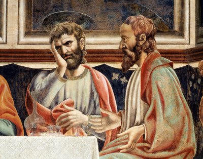 Das letzte Abendmahl, Detail von Jakobus, Sohn des Alphäus und Simon von Andrea del Castagno