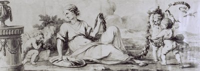 Weibliche Figur mit Putti, allegorische Komposition, ca. 1754, Entwurf von Andrea Appiani (1754-1817) für eine Kommode von Giuseppe Maggiolini, Italien von Andrea the Elder Appiani