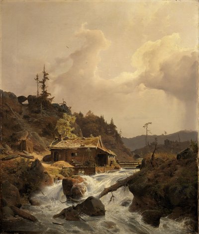 Norwegische Landschaft mit Sägemühle von Andreas Achenbach