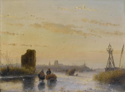 Figuren auf einem zugefrorenen Wasserweg von Andreas Schelfhout