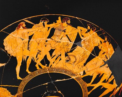 Die trojanischen Helden wetteifern um die Waffen und Rüstung des getöteten Achilles von Andreas Schelfhout