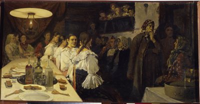 Warten auf die Rückkehr des Brautpaares von der Kirche in der Provinz Nowgorod von Andrei Petrovich Ryabushkin