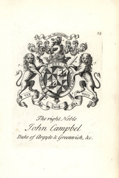 Wappen und Wappenschild des hochadligen John Campbell, 2. Herzog von Argyll und Greenwich von Andrew Johnston