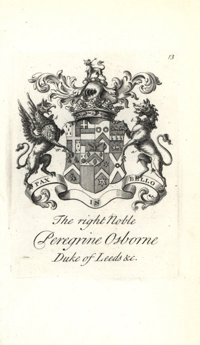 Wappen und Wappenschild des hochadligen Peregrine Osborne, 2. Herzog von Leeds von Andrew Johnston