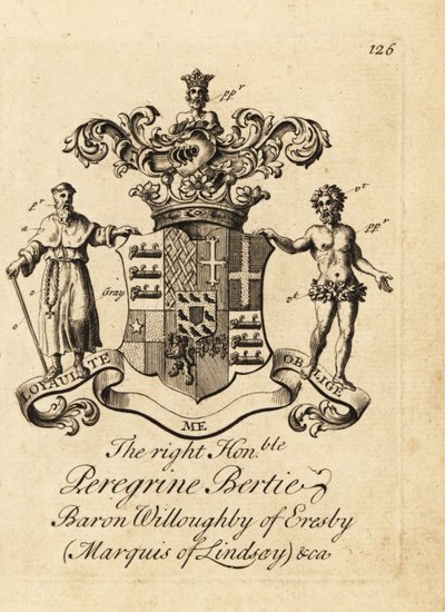 Wappen des hochverehrten Peregrine Bertie, Baron Willoughby of Eresby, Marquis of Lindsay, 2. Duke of Ancaster and Kesteven von Andrew Johnston