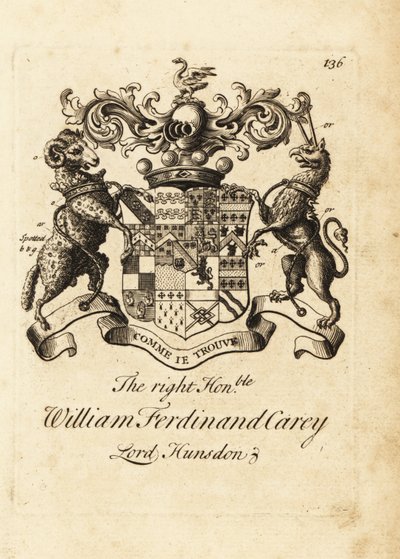 Wappen des Hochwohlgeborenen William Ferdinand Carey, 8. Baron Hundsen, Lord Hunsdon von Andrew Johnston