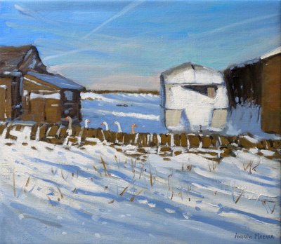 Wohnwagen und Gänse, Derbyshire, 2011 von Andrew Macara