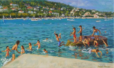 Sprung von den Felsen; Cinque Terre, Positano, Italien, 2000 von Andrew Macara