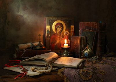 Madonna und Kerzenlicht von Andrey Morozov