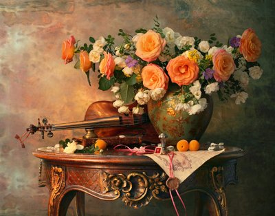 Romantische Rosen und Violine von Andrey Morozov