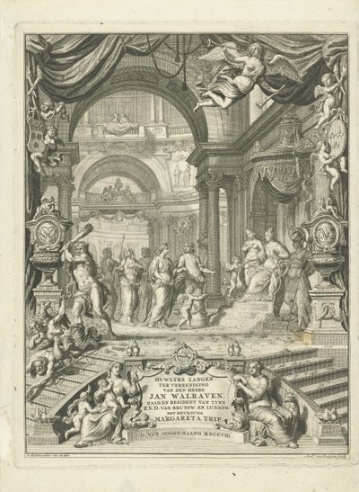 Titelblatt für: Huwlykszangen zur Vereinigung von Herrn Jan Walraven, Rat (...) seiner kurfürstlichen Durchlaucht von Braunschweig und Lüneburg. Mit Frau Margareta Trip. Amsterdam, 108 von Andries van Buysen (Sr.)