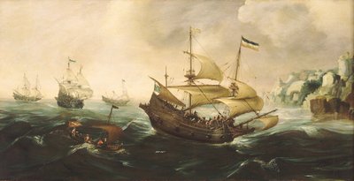 Niederländische Schiffe laufen auf eine felsige Küste zu von Andries van Eertvelt