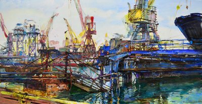 Geschäftiger Industriehafen von Andrii Kutsachenko