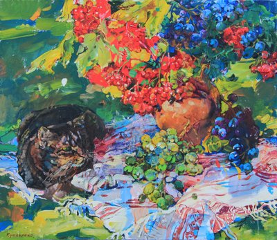 Getigerte Katze Herbsternte von Andrii Kutsachenko