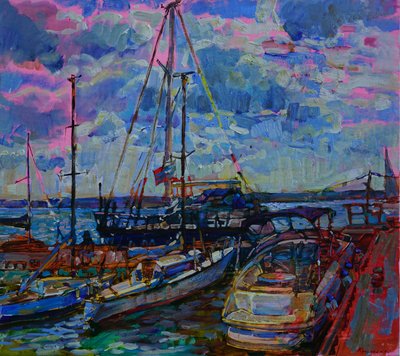 Lebhafter Hafen mit Booten von Andrii Kutsachenko