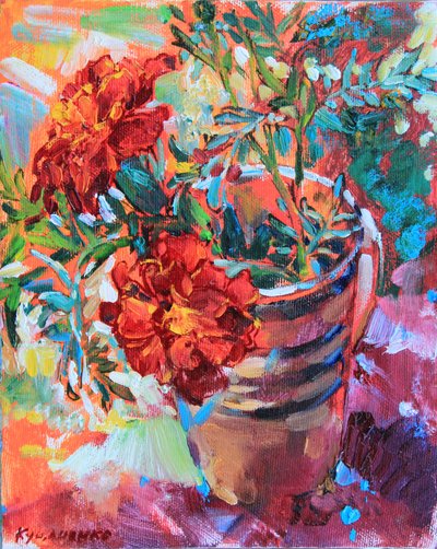 Lebhaftes Ringelblumenbouquet von Andrii Kutsachenko