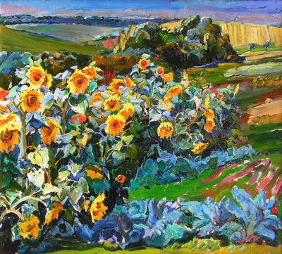 Lebendiges Sonnenblumenfeld von Andrii Kutsachenko