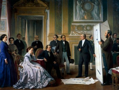 Der Architekt präsentiert die neuen Pläne für den Louvre Napoleon III und Eugenie von Ange Tissier