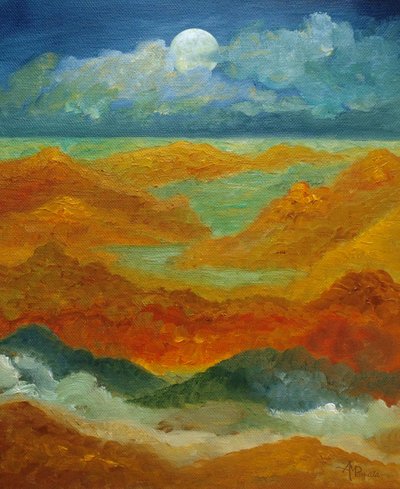 Mondbeschienene Wüstenlandschaft von Angeles M. Pomata